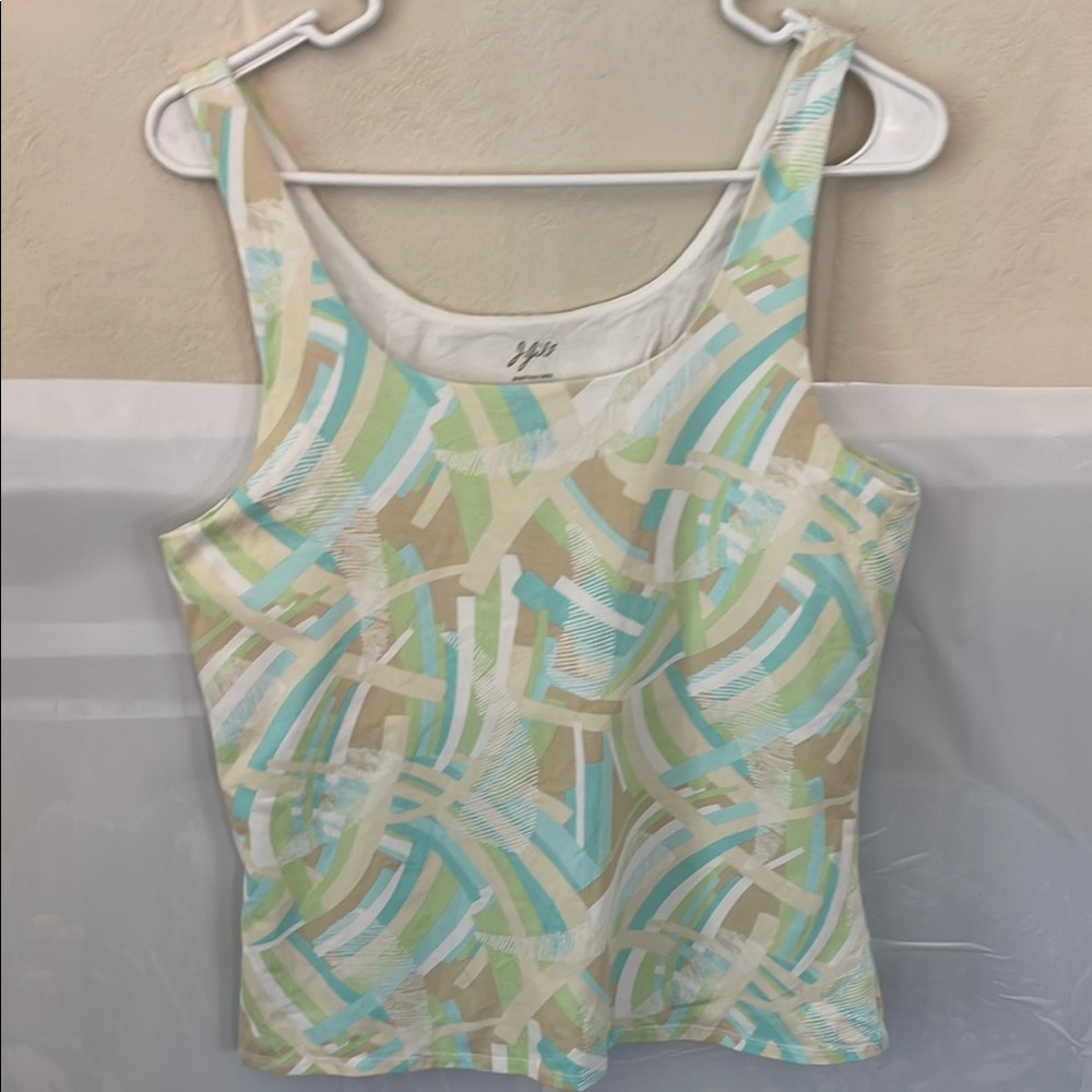 J.Jill HP Fitted Green and Yellow Sleeveless Tank Top